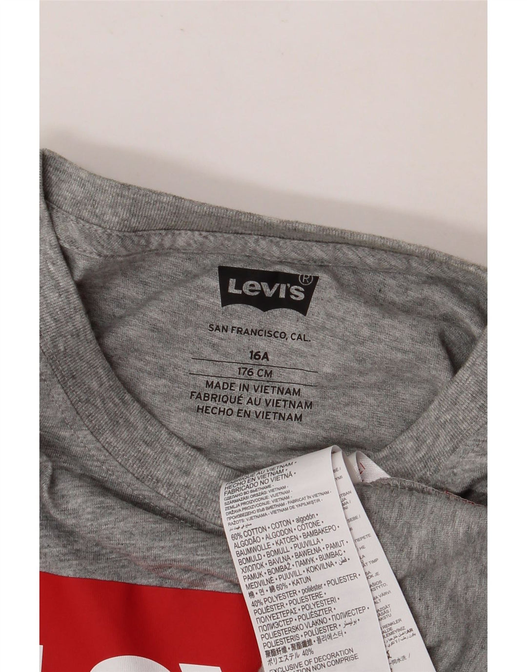 Levi's Jungen-T-Shirt mit Grafik, 15–16 Jahre, grau gefleckte Baumwolle