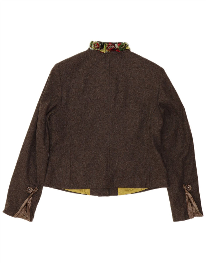 Vintage Damen Blazerjacke mit 7 Knöpfen, EU 42, große braune Schurwolle