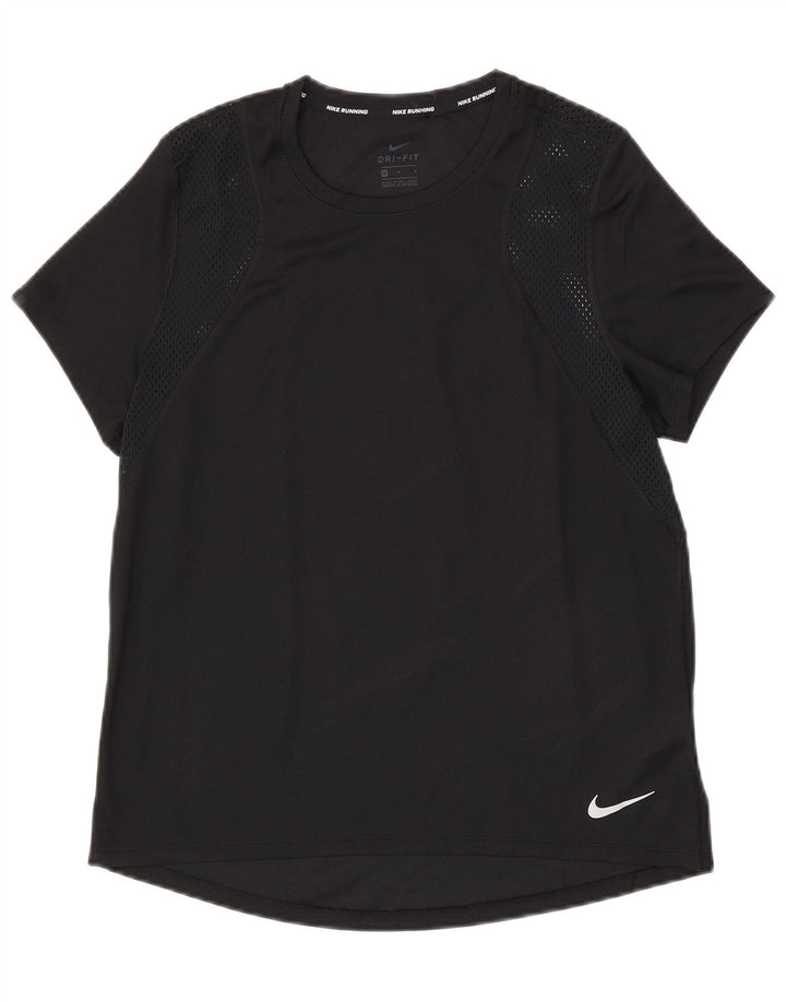 NIKE Damen Dri Fit T-Shirt Top UK 14 Medium Schwarz Polyester