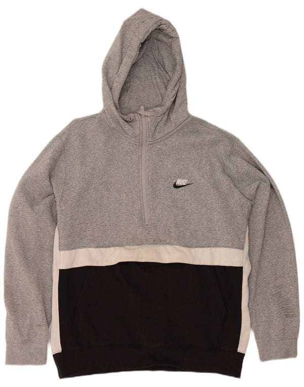 Nike Herren-Kapuzenpullover mit Reißverschluss am Hals, groß, graue Farbblock-Baumwolle