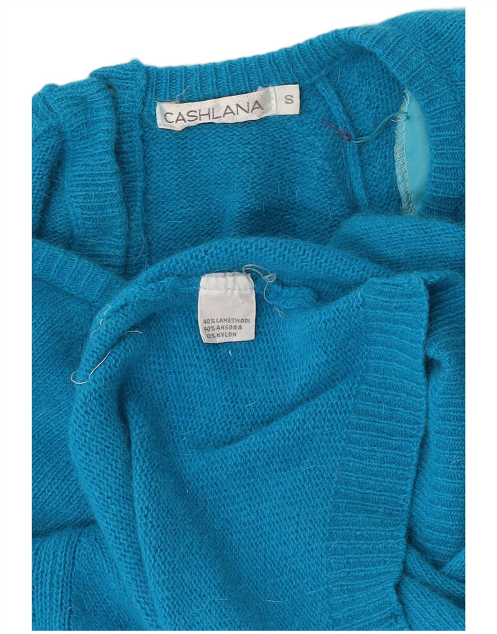 Vintage Damen Longline Übergroßer Pullover mit Rundhalsausschnitt UK 10 Klein Blau