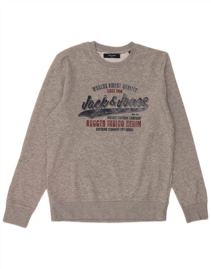 JACK & JONES Herren-Sweatshirt mit Grafik, mittelgrau gesprenkelte Baumwolle