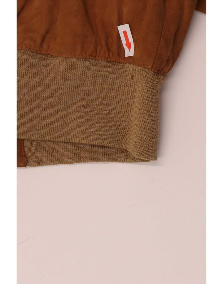 Vintage Damen Wildleder Bomberjacke UK 10 Small Brown Colourblock