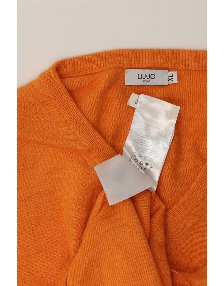 Liu Jo Herren-Pullover mit V-Ausschnitt, XL, orangefarbene Wolle
