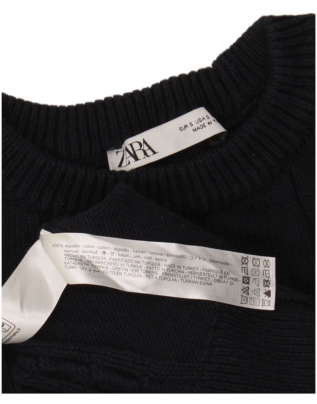 Zara Herren-Pullover mit Rundhalsausschnitt, Größe S, marineblaue Baumwolle
