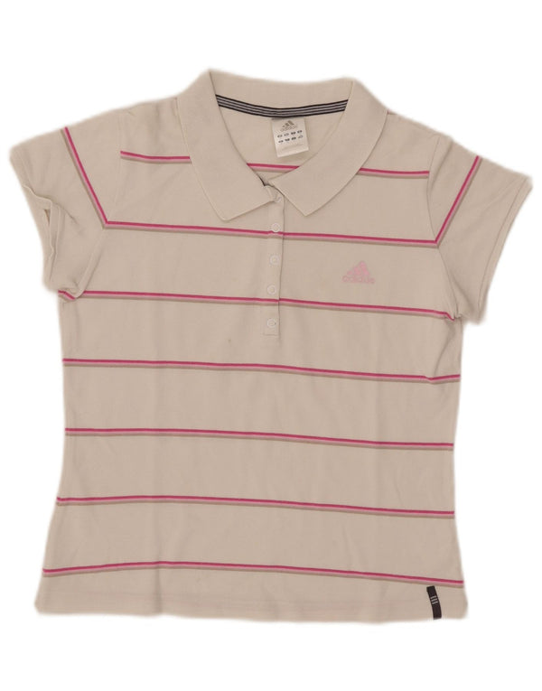 Adidas Damen Crop Poloshirt UK 12 Mittelweiß gestreifte Baumwolle