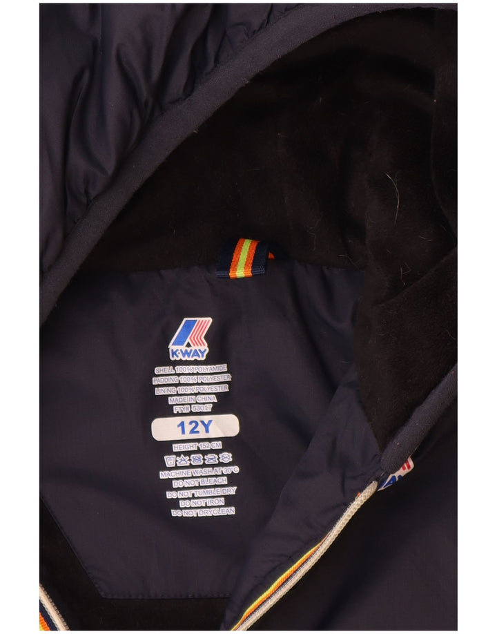K-Way Jungen-Windbreakerjacke mit Kapuze, 11–12 Jahre, marineblaues Polyamid