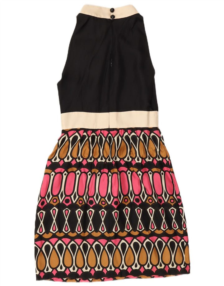 MILLY Damen ärmelloses A-Linien-Kleid US 6 Mittelschwarze geometrische Seide