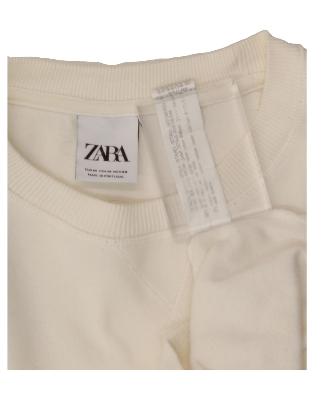 ZARA Womens Sweatshirt Jumper UK 14 Medium White Cotton Vintage Zara and Second-Hand Zara from Messina Hembry 
