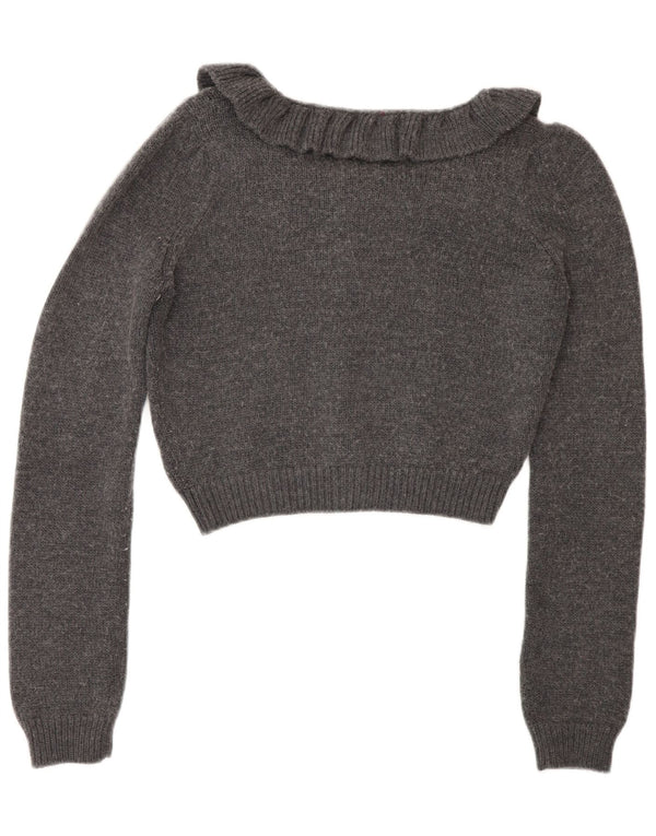 Max & Co. Damen Crop Cardigan Pullover UK 12 Mittelgraue Wolle