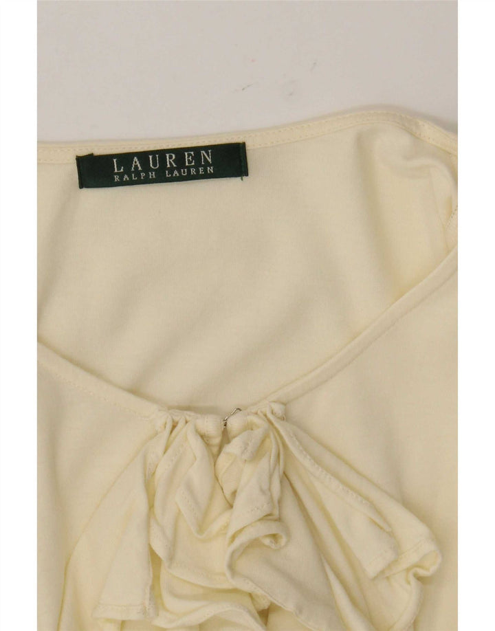 Ralph Lauren Damen-Oberteil mit Rüschen vorne, langärmlig, UK 12, Mittelgelb
