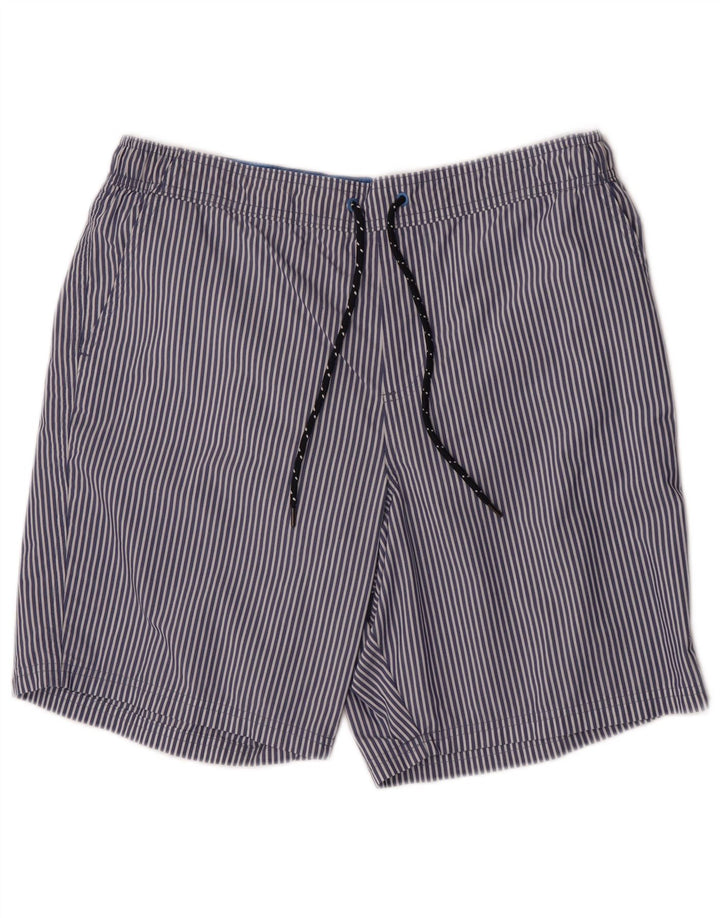 Marks & Spencer Herren-Badeshorts, groß, blaue Nadelstreifen-Baumwolle