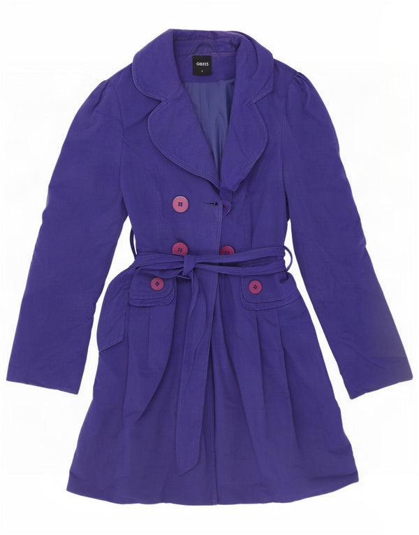 Oasis Damen Trenchcoat UK 10 Small Lila Nadelstreifen Baumwolle