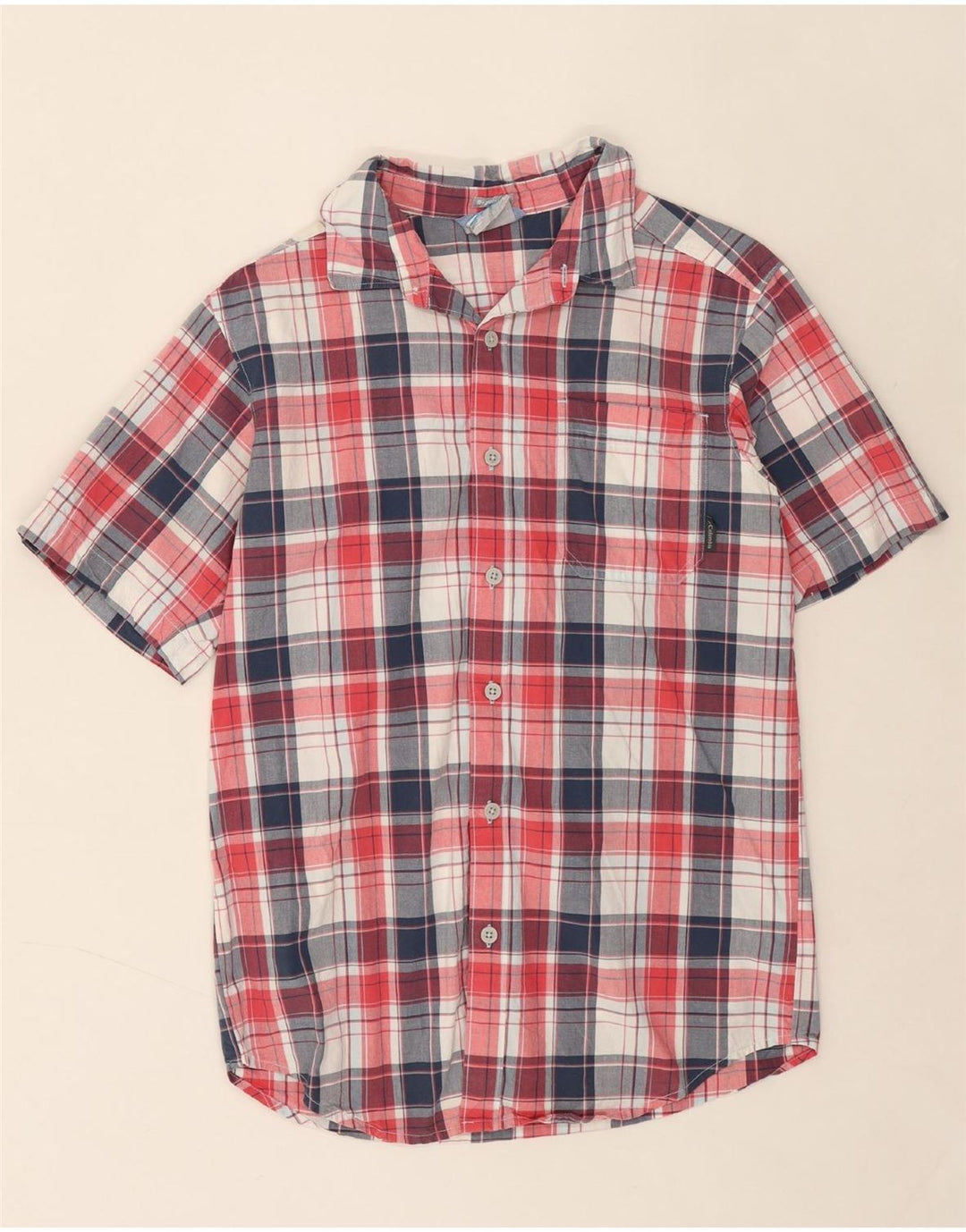 COLUMBIA Mens Regular Fit Short Sleeve Shirt Small Pink Check Cotton Vintage Columbia and Second-Hand Columbia from Messina Hembry 