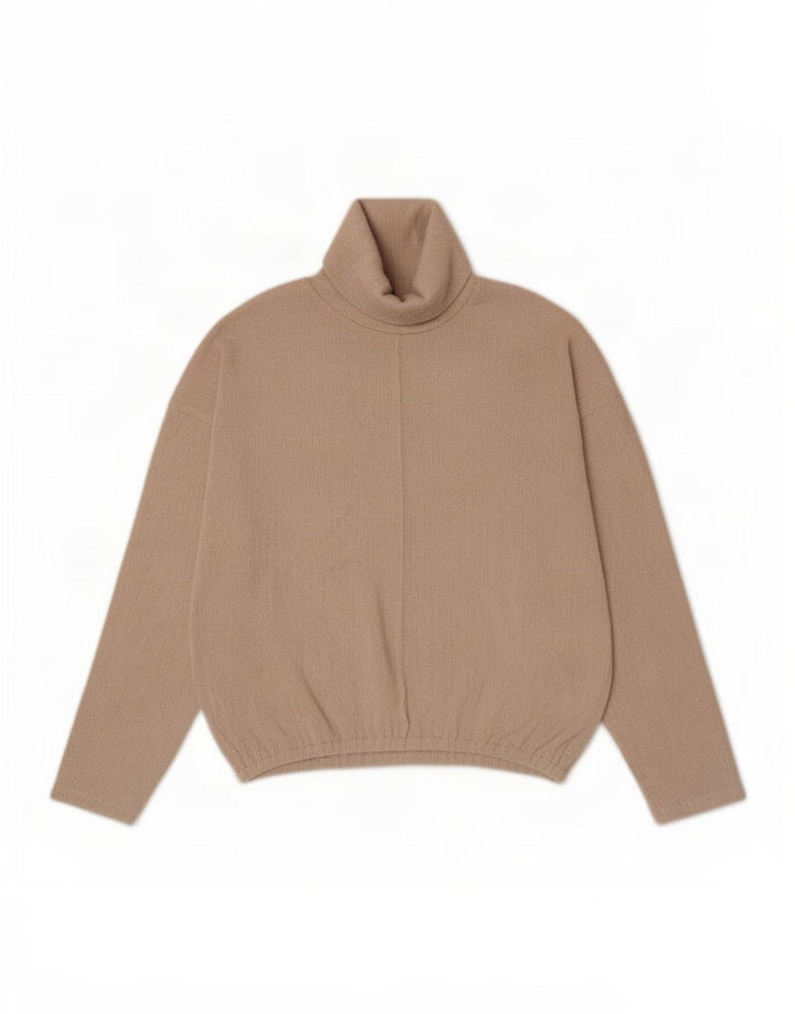 Zara Damen-Pullover mit Rollkragen, übergroß, UK 14, mittelbeigefarbenes Polyester