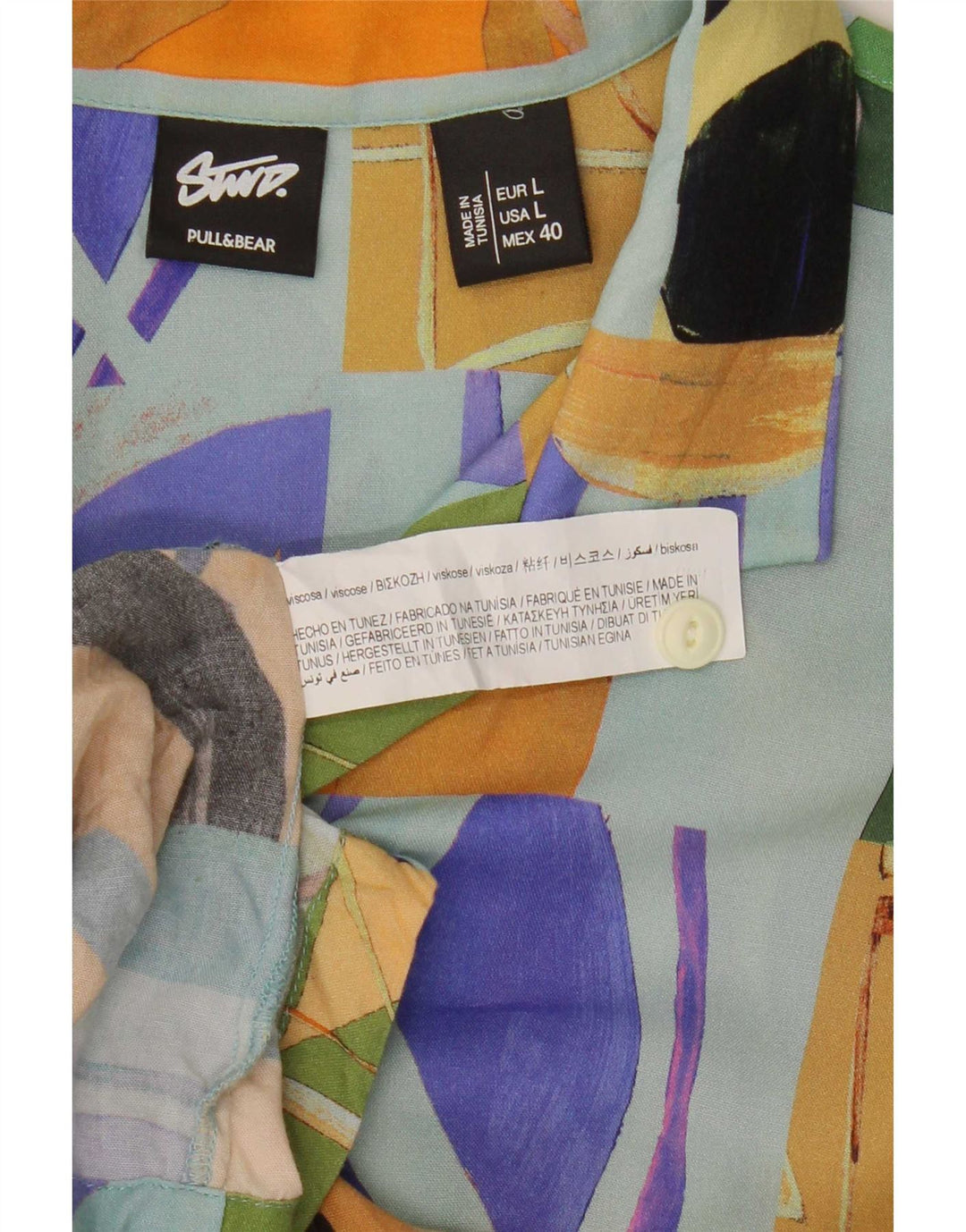 Pull & Bear Herren-Kurzarmhemd, groß, mehrfarbig, Patchwork-Viskose