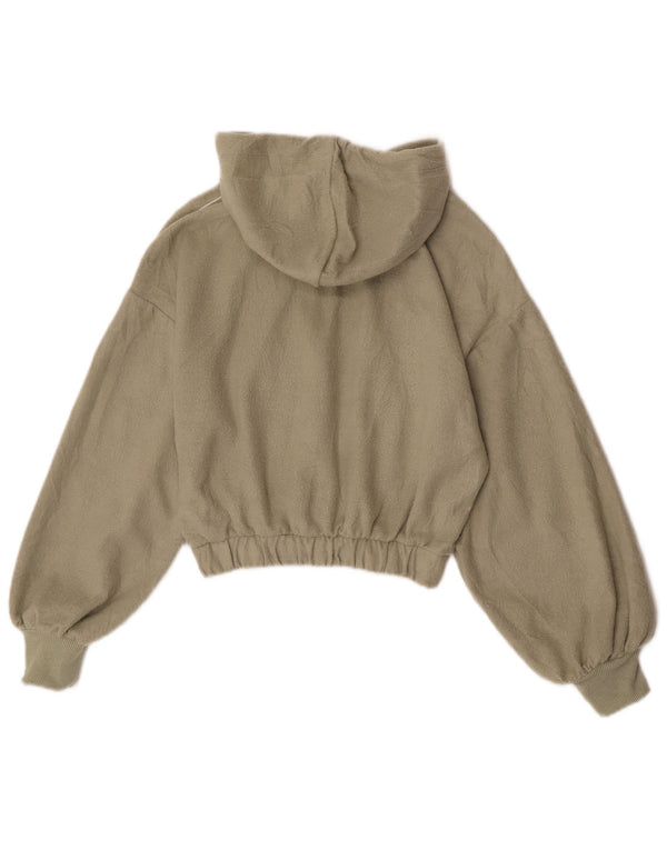 Topshop Womens Crop Hooded Zip Neck Fleece Pullover UK 6 XS Khaki Polyester