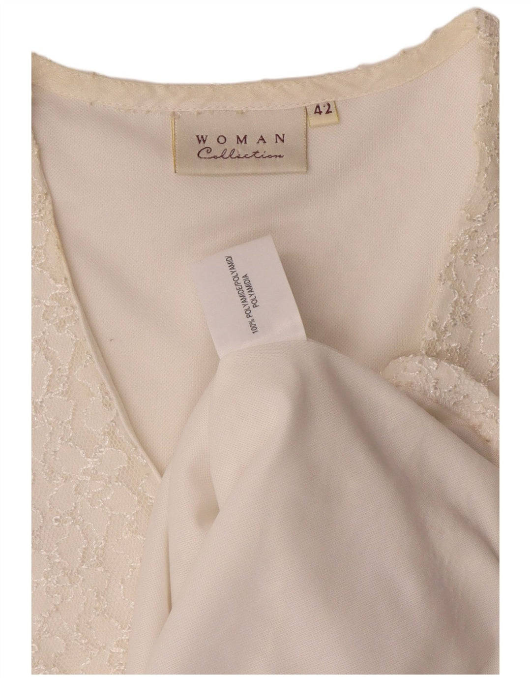 Vintage Damen Kurzarm-Hemdbluse IT 42 Medium Off White Polyamid