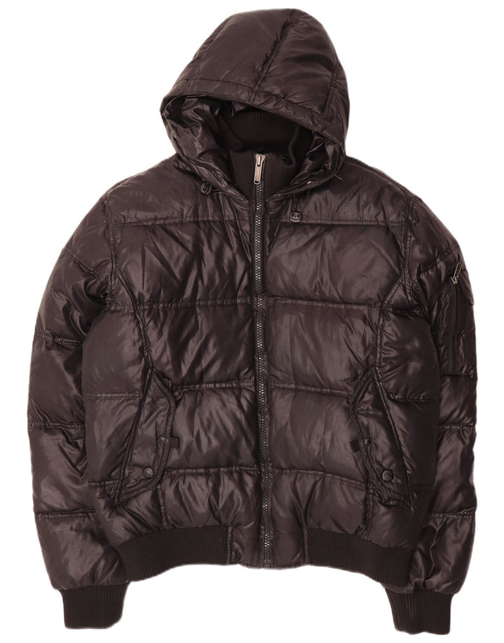 BOMBOOGIE Wattierte Herrenjacke mit Kapuze, UK 44, 2XL, Schwarz, Polyester