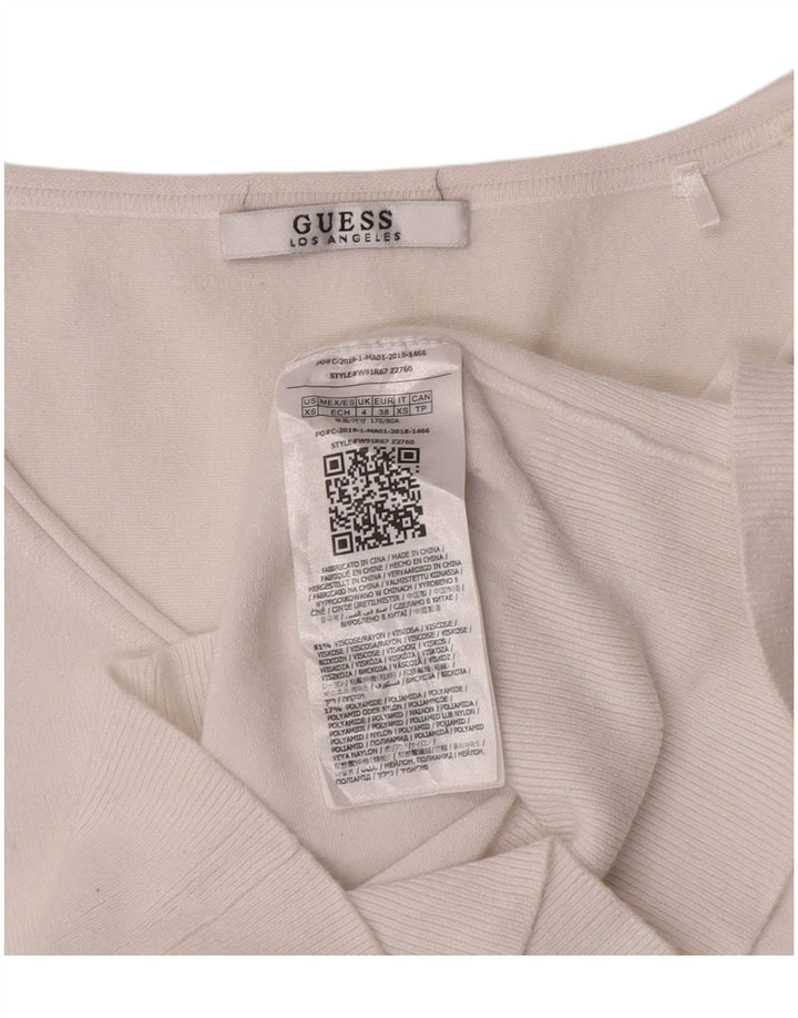 Guess Damen-Pullover mit grafischem Grafik-V-Ausschnitt, Gr. 4, XS, Weiß, klassisch