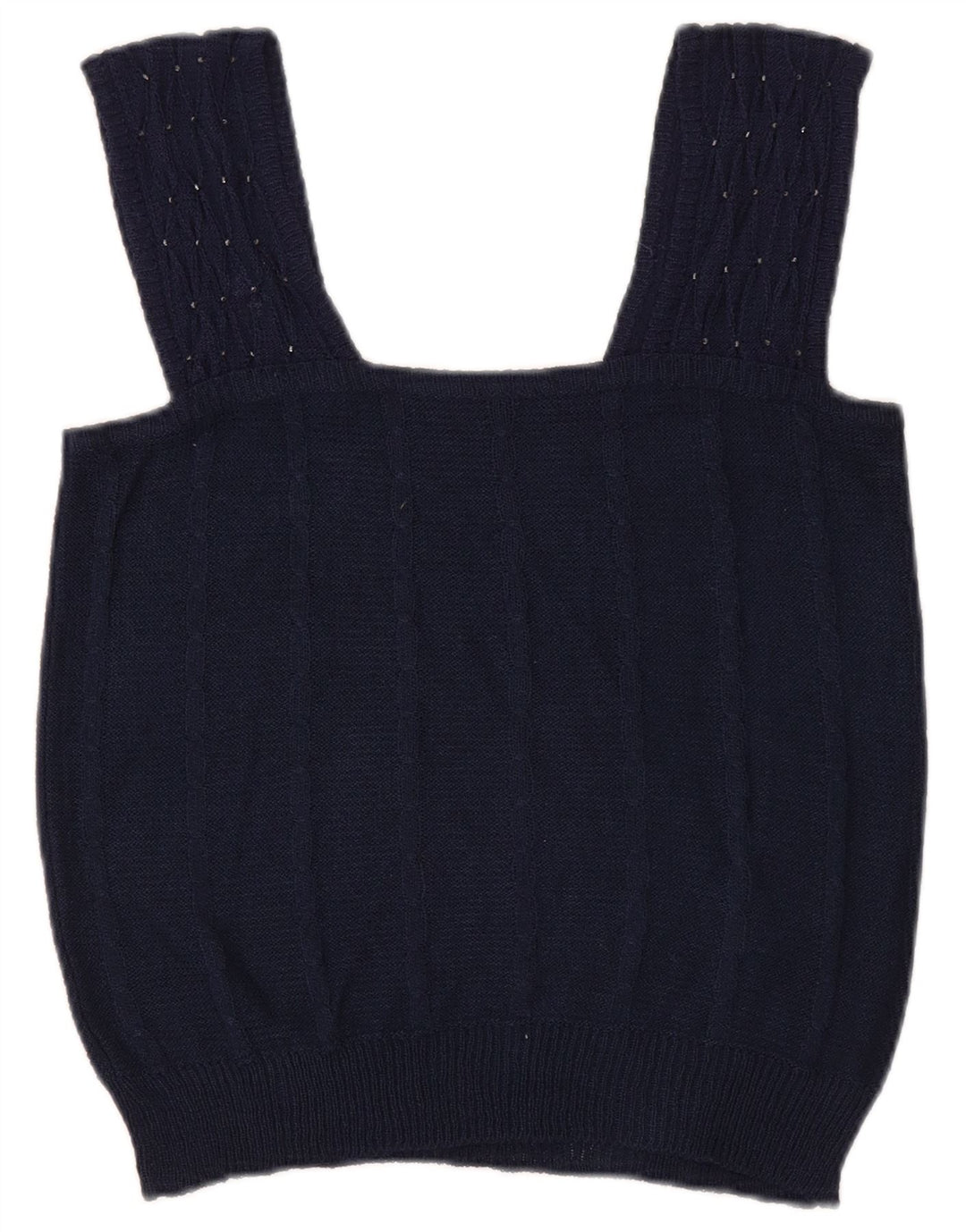 Vintage Damen Crop Knit Cami Top UK 8 Small Marineblau