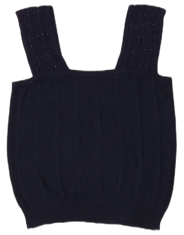 Vintage Damen Crop Knit Cami Top UK 8 Small Marineblau