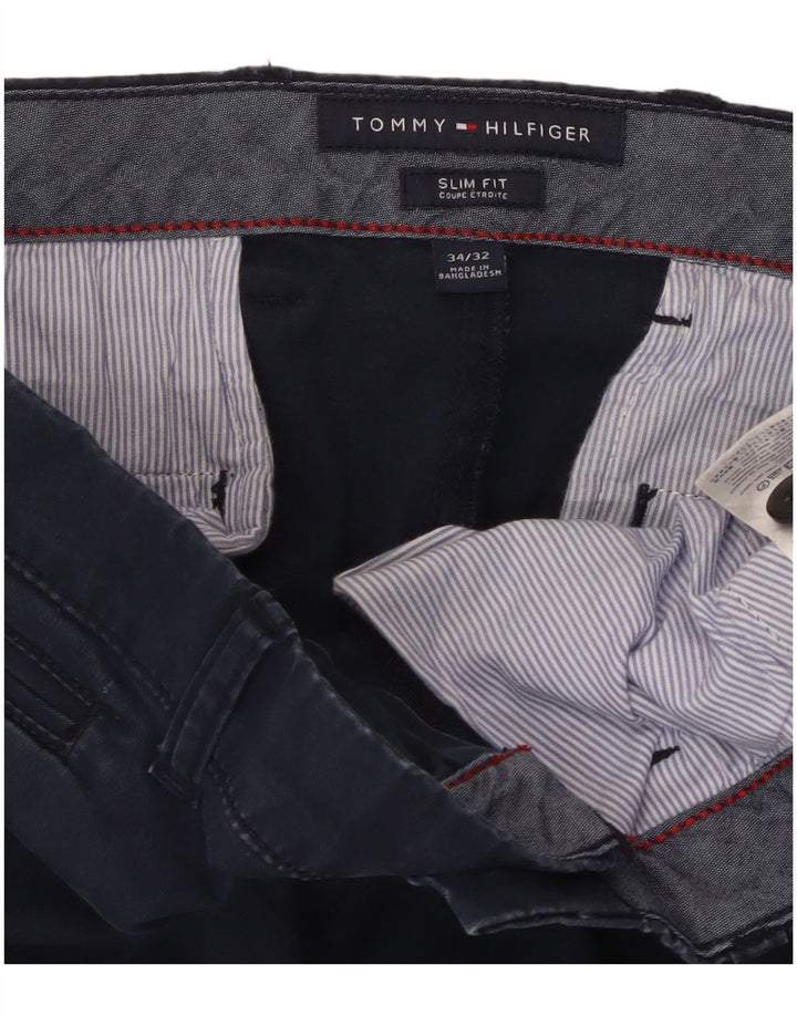 TOMMY HILFIGER Herren Slim Fit Chinohose W34 L32 Marineblaue Baumwolle