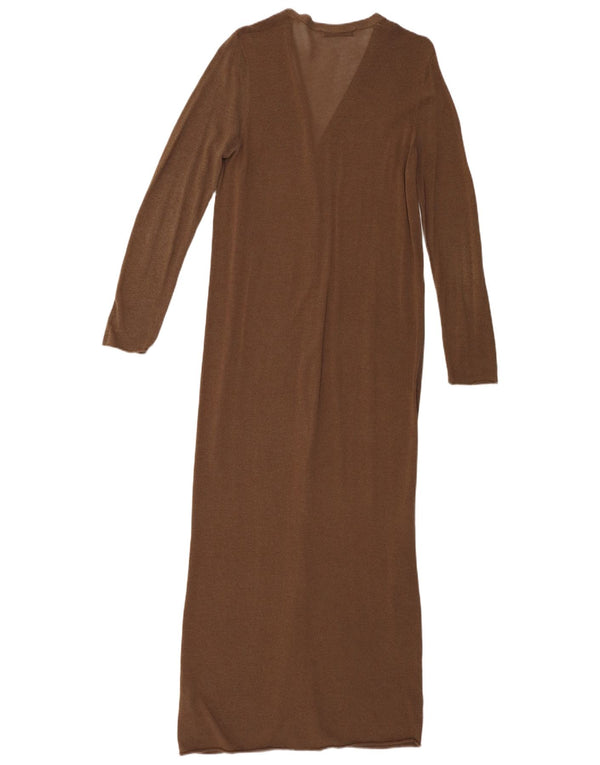 Zara Damen Longline-Cardigan-Pullover UK 10 Small Braune Baumwolle