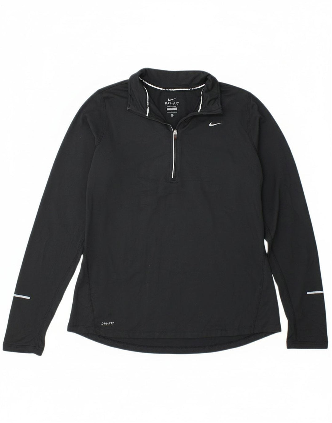 Nike Damen Dri Fit Zip Neck Top Langarm UK 14 Large Schwarz Polyester