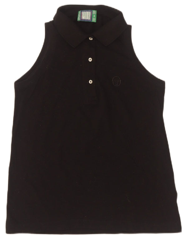 Sergio Tacchini Damen ärmelloses Poloshirt UK 10 Small Schwarz Baumwolle