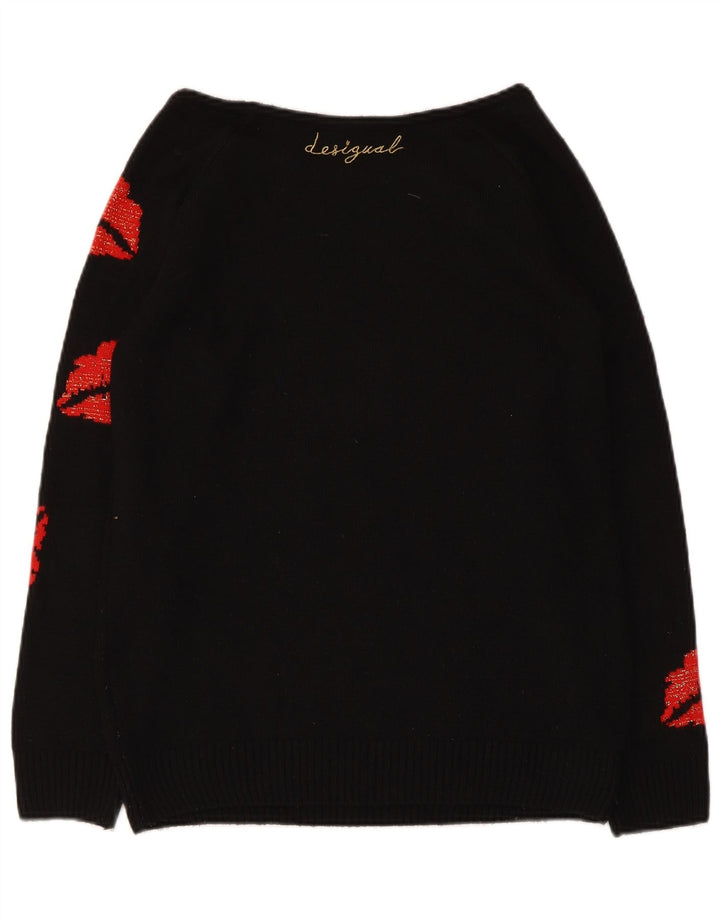 Desigual Damen Pullover mit grafischem U-Boot-Ausschnitt, Gr. 12, mittelschwarz