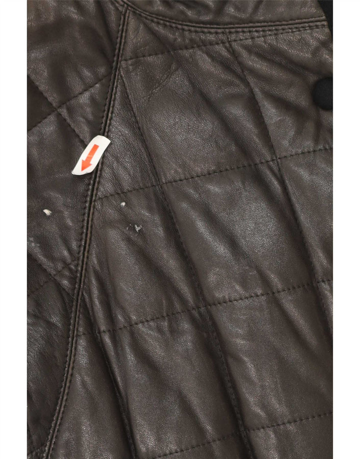 Vintage Damen gepolsterter Ledermantel UK 12 Medium Schwarz