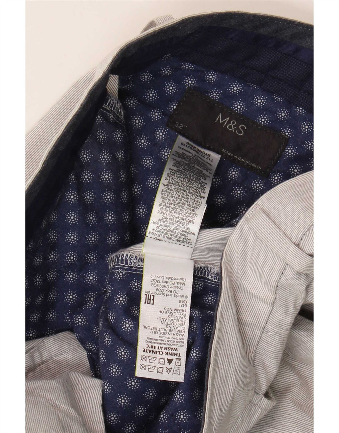 Marks & Spencer Herren-Chinoshorts W32 Mittelgraue Nadelstreifen-Baumwolle