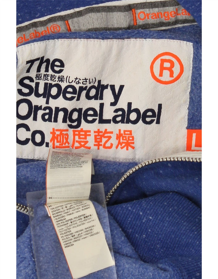 SUPERDRY Damen-Kapuzenpullover mit Reißverschluss, UK 16, Größe L, blau gefleckte Baumwolle
