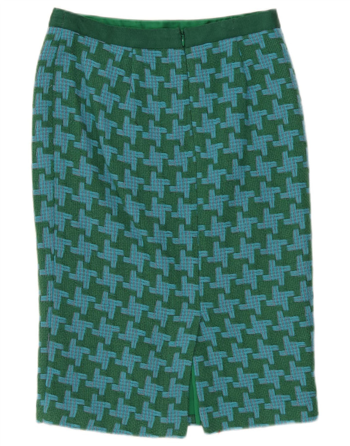 Boden Damen Bleistiftrock UK 10 Small W30 Grüne Wolle mit Hahnentrittmuster