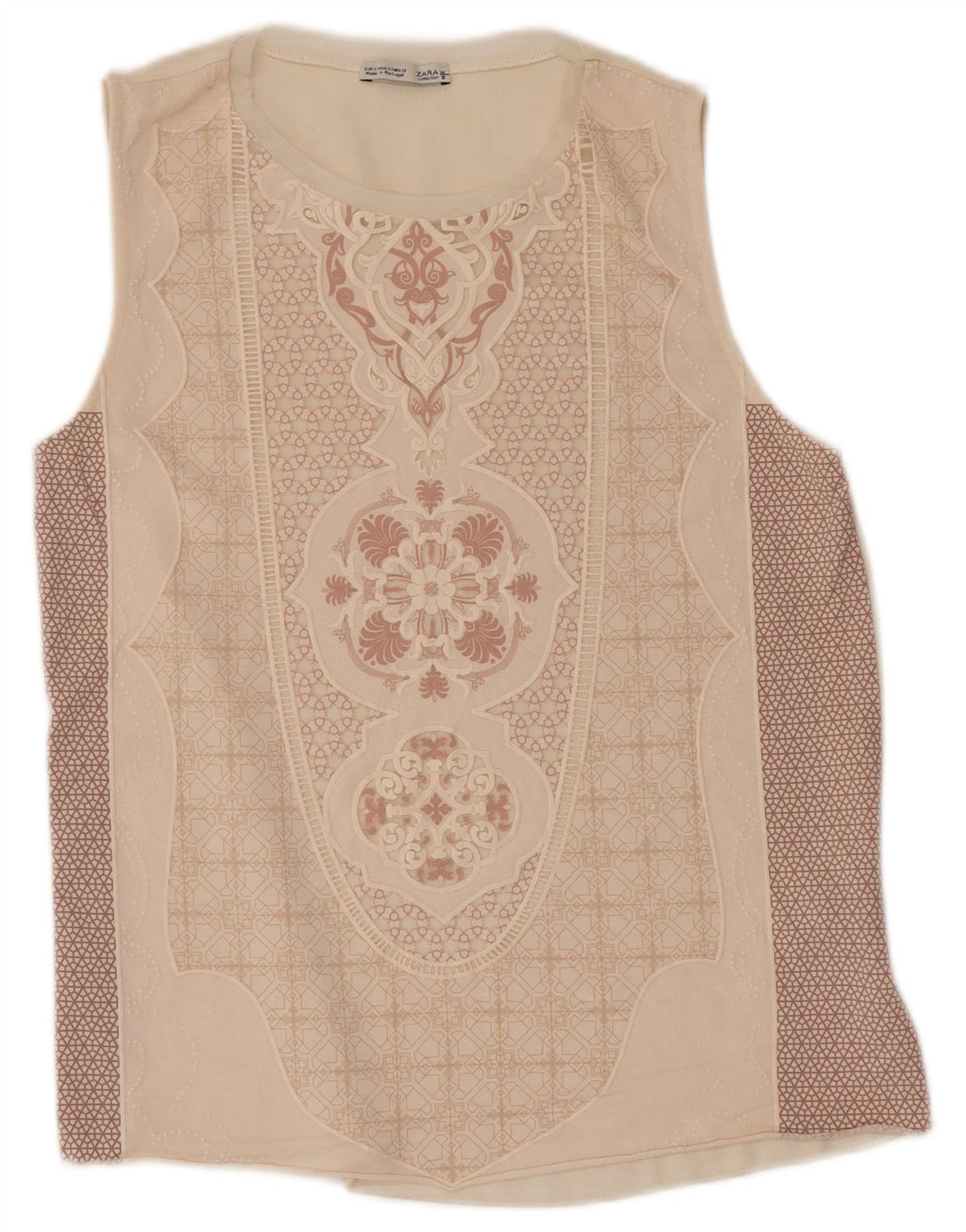 Zara Damen-Trägershirt mit abstraktem Muster, Größe S, Beige, Polyester