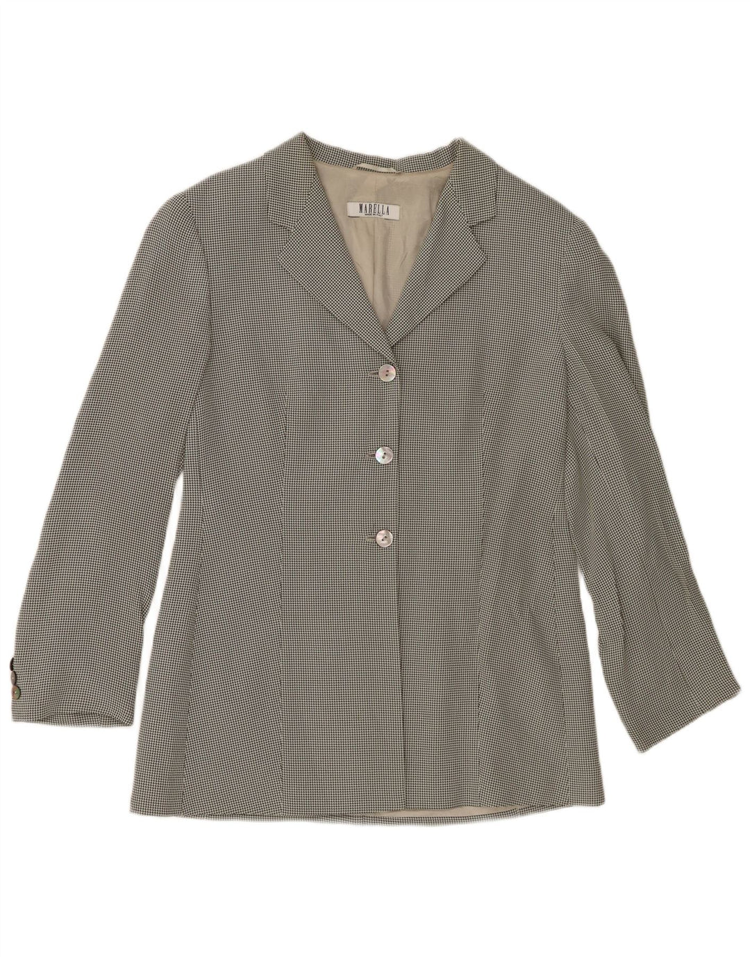 Marella Damen-Blazerjacke mit 3 Knöpfen, UK 14, Größe L, weiße Hahnentritt-Viskose
