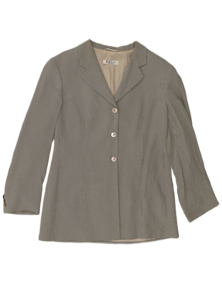 Marella Damen-Blazerjacke mit 3 Knöpfen, UK 14, Größe L, weiße Hahnentritt-Viskose