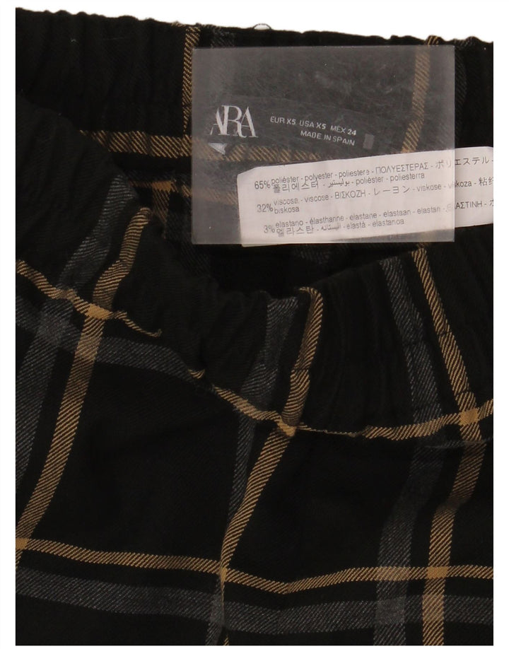 Zara Damen Slim Chino-Hose XS W24 L34 Schwarz kariertes Polyester