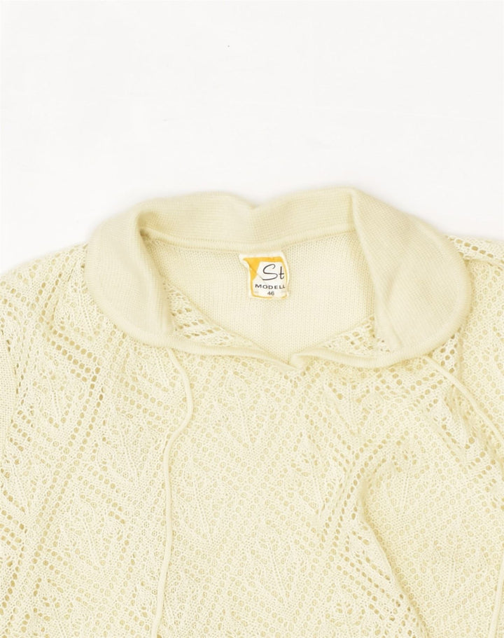 VINTAGE Womens Short Sleeve Polo Neck Jumper Sweater IT 46 Large Off White | Vintage Vintage | Thrift | Second-Hand Vintage | Used Clothing | Messina Hembry 