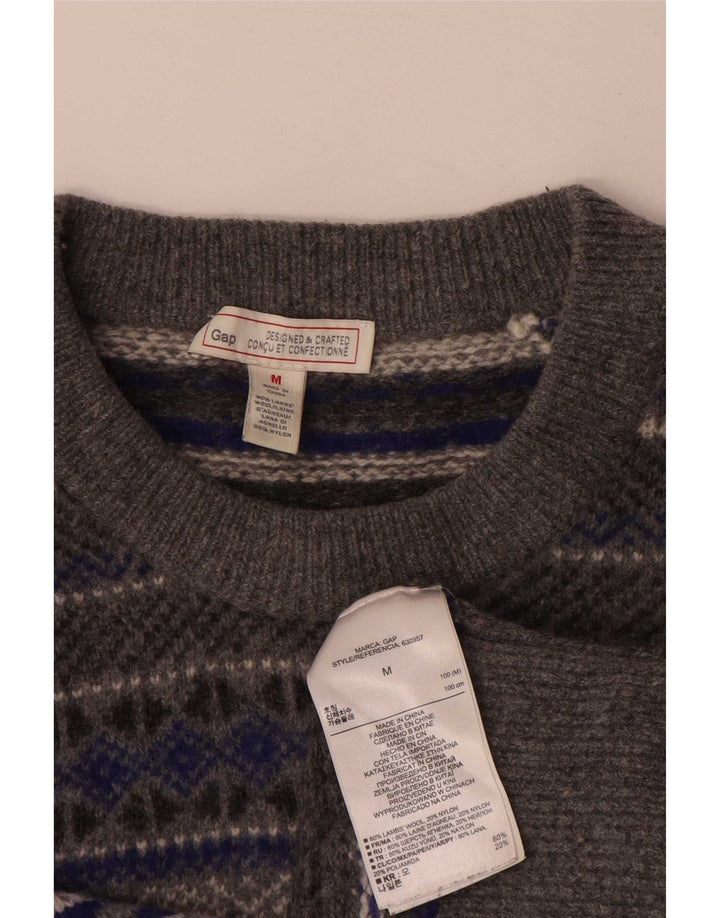 Gap Damen-Pullover mit Rundhalsausschnitt, UK 14, mittelgraue Fair-Isle-Wolle