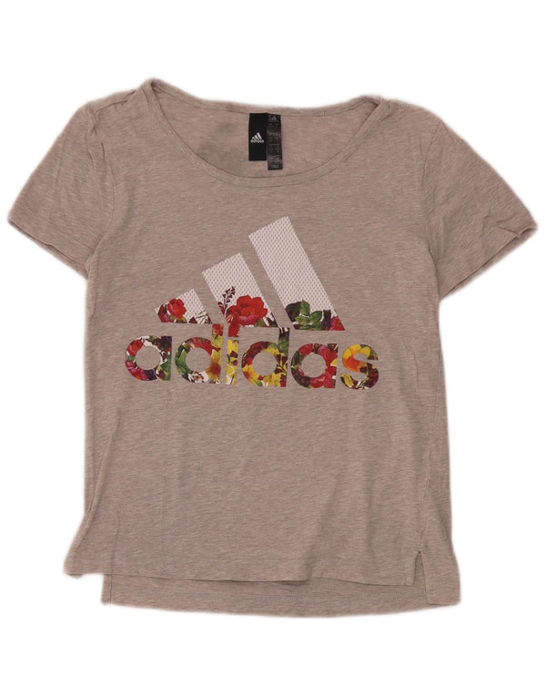 Adidas Damen Graphic T-Shirt Top UK 8/10 Small Grau gefleckte Baumwolle