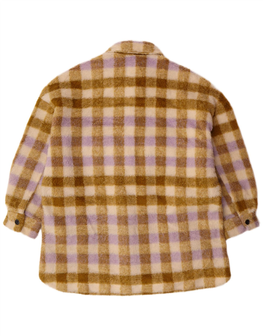 Übergroße Fleecejacke für Damen von Zara, UK 10, Größe S, beige, kariertes Polyester