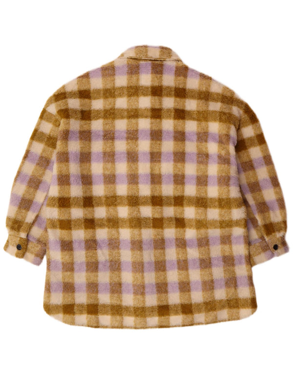 Übergroße Fleecejacke für Damen von Zara, UK 10, Größe S, beige, kariertes Polyester