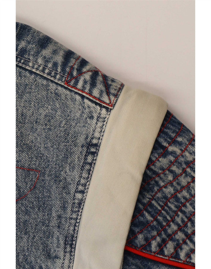 Vintage Herren Sherpa Jeansjacke IT 48/50 Mittelblaue Colourblock-Baumwolle