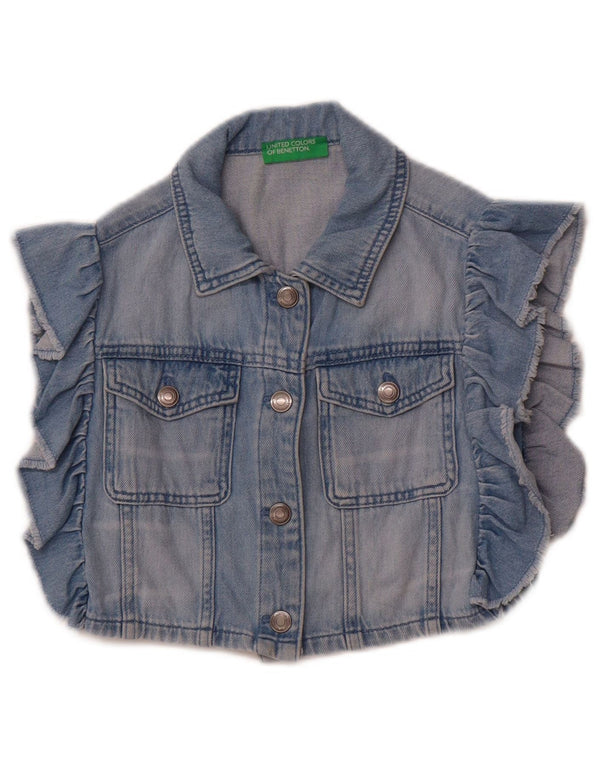 Benetton Crop Jeansweste für Mädchen, 10–11 Jahre, XL, Blau, Baumwolle
