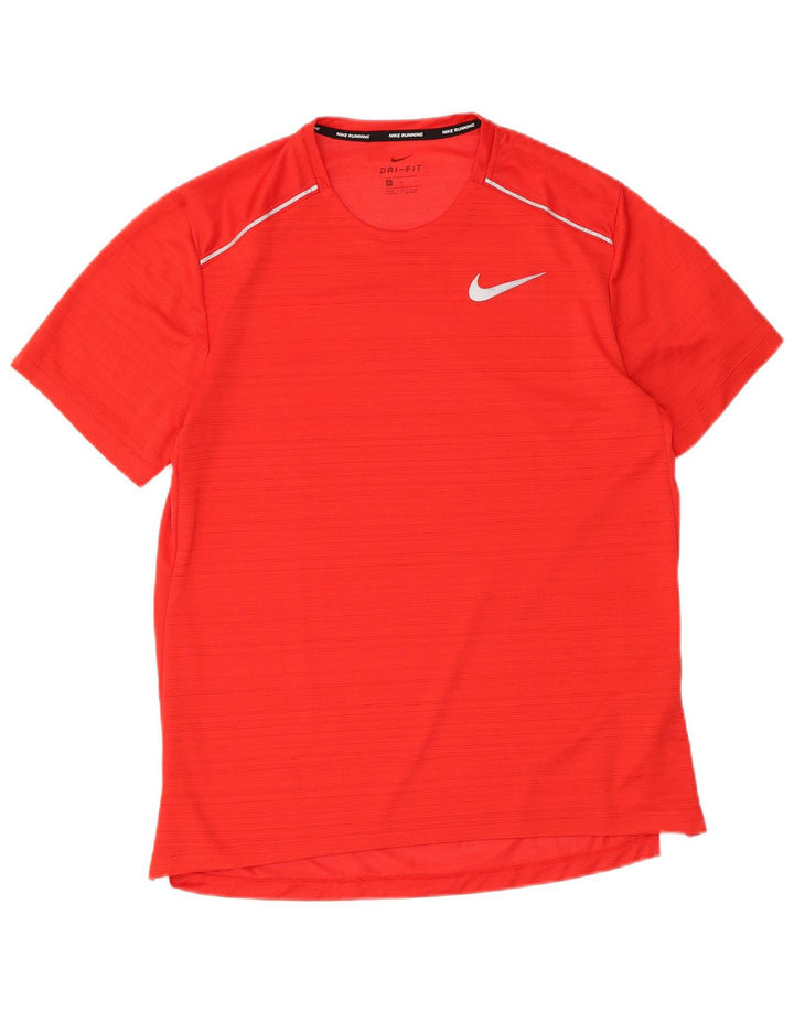 Nike Herren Dri Fit T-Shirt-Oberteil aus mittelrotem Nadelstreifen-Polyester