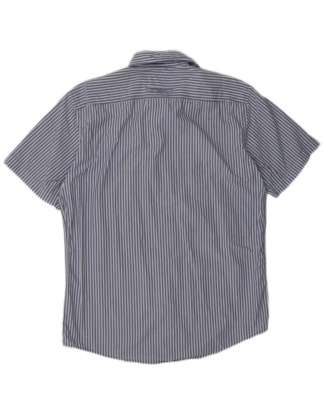 Camel Active Herren-Kurzarmhemd mit normaler Passform, Mittelblau mit Nadelstreifen
