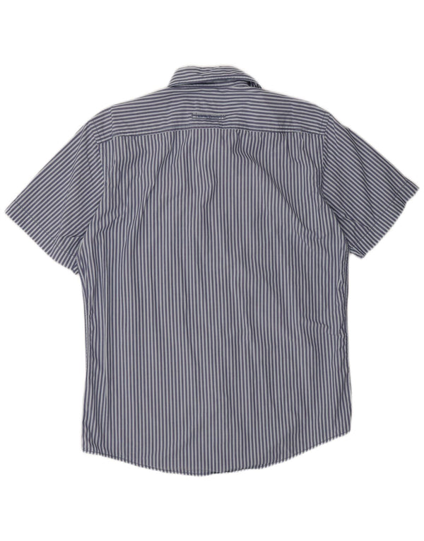 Camel Active Herren-Kurzarmhemd mit normaler Passform, Mittelblau mit Nadelstreifen