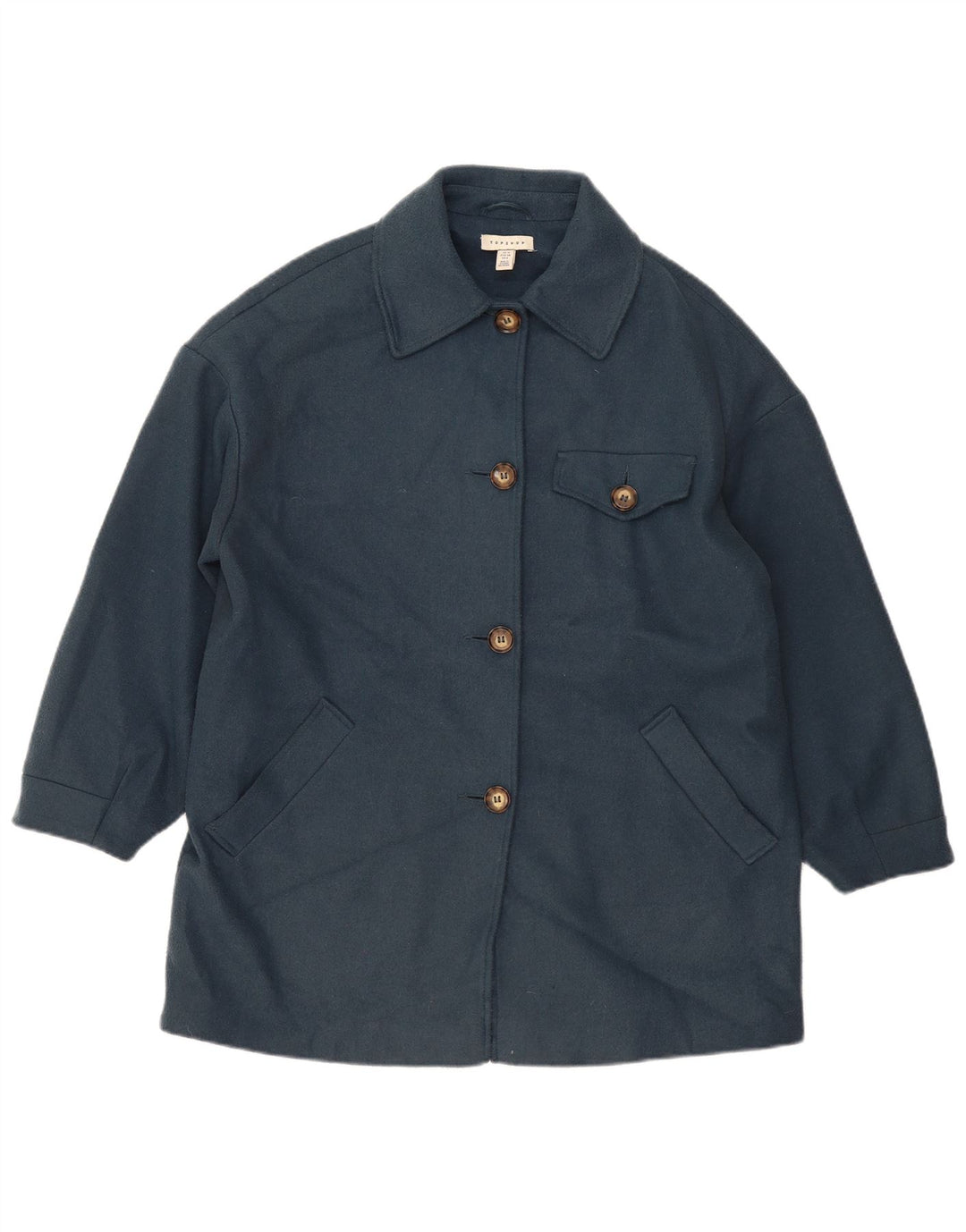 Topshop Damen Übergroßer Mantel UK 10 Small Blau Polyester